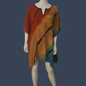 DILEMMA Handpainted Multicolor Hippie Splitneck Open Weave Poncho